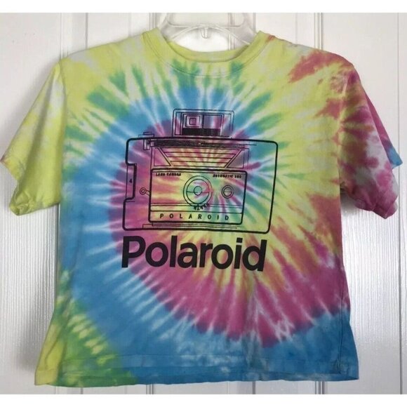 Polaroid Tops - Polaroid Juniors XS Rainbow Tie Dye T-Shirt Short Sleeve Camera Blue Pink Yellow